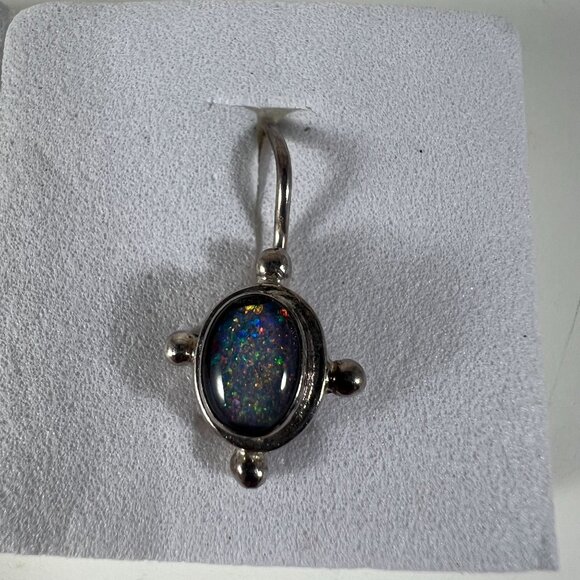 Sterling Silver Dangling Earrings With Oval Opalesque Gemstones - Picture 2 of 3